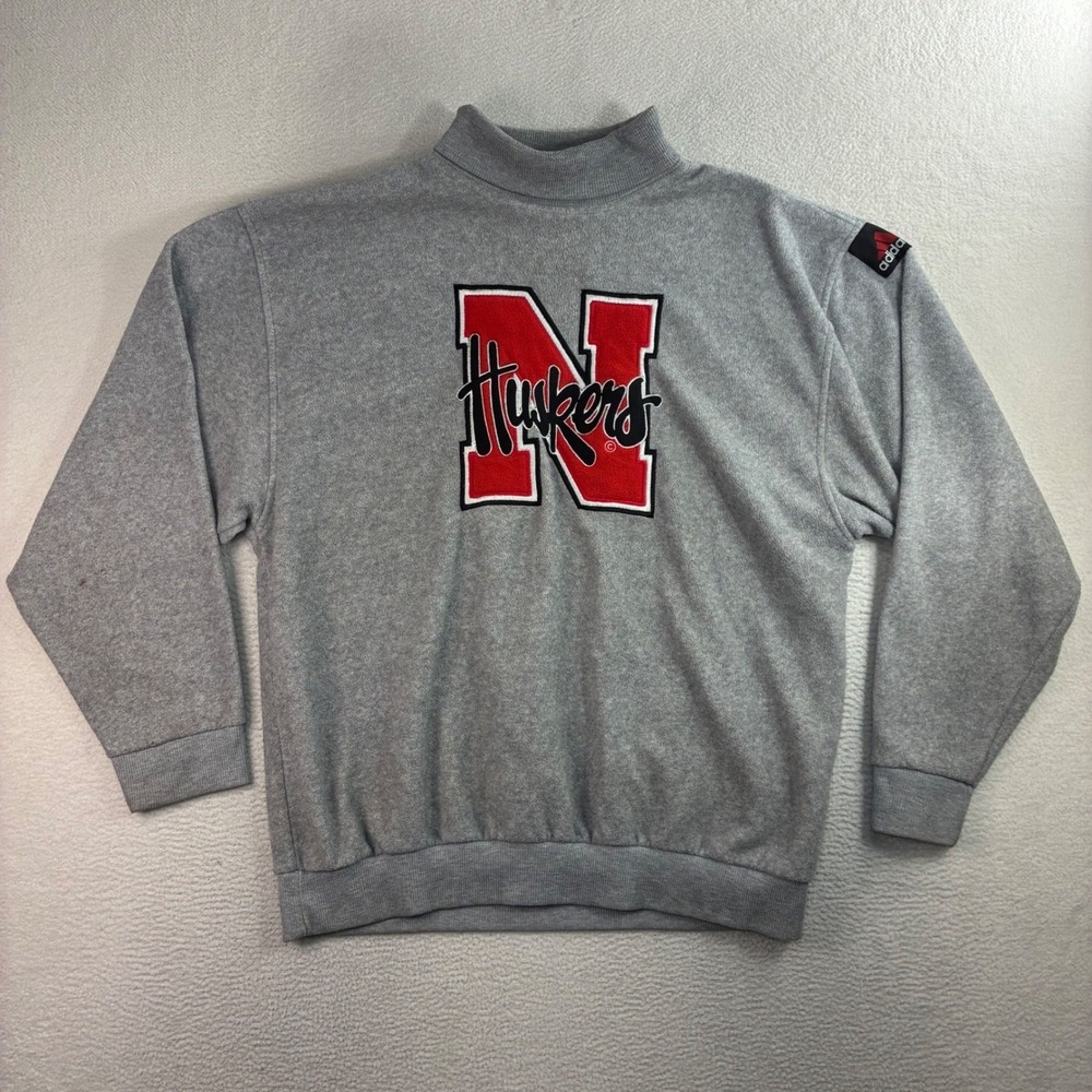Vintage Adidas Nebraska Corn Huskers Sweatshirt Men L Gray Fleece Turtleneck 90s